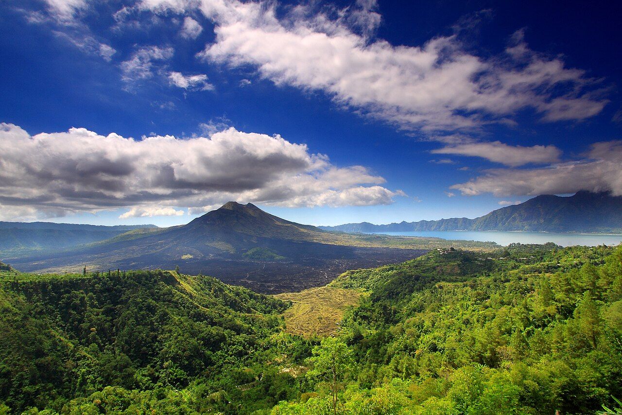 Mount Batur and Lake Batur seen from the caldera rim